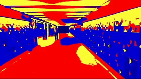Moving forward through the tunnel. Of color chaotic spots. Stock Footage 154274267