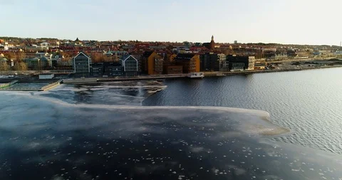 Moving forward towards a town close to the ice ridge Stock Footage 124524320