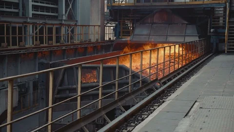 Moving forward wagon with burning coke. Metallurgical plant Stock Footage 116772876