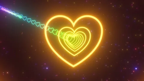 Moving Forward In Waving Rainbow Heart Neon Glowing Bright 3D Tunnel Stock Footage 278649258