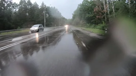 Moving on forward on wet asphalt road. Stock Footage 145489965