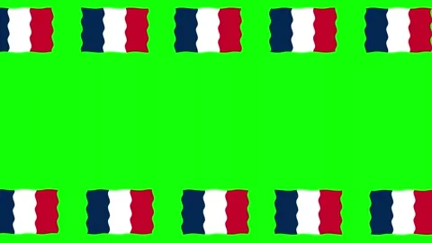 Moving France flags decorative frame green screen motion graphics Video stock 264013473