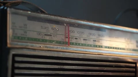 Moving frequency bar of an old radio during tuning Stock Footage 313099774
