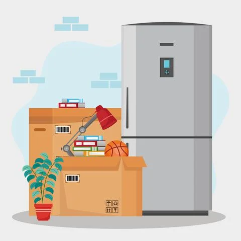 Moving fridge and boxes Illustrazione stock
