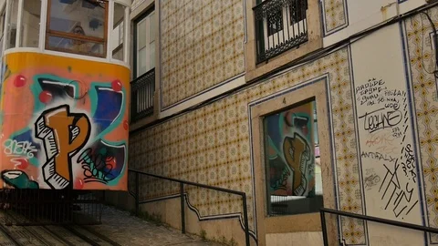 Moving funicular in Lisbon Stock Footage 127100074
