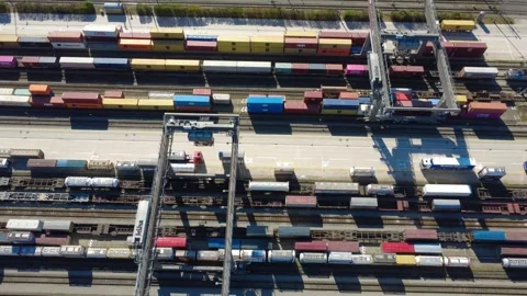 Moving gantry cranes at the Munich intermodal freight terminal Stock-Footage 347909325