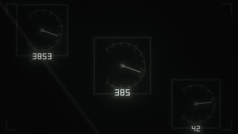 Moving gauges display data on a dark background during Stock Footage 338297166