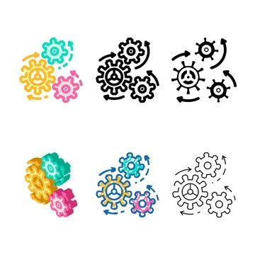 Moving gears progress color icon pack vector Stock Illustration