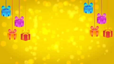 Moving gift boxes on yellow background Video stock 222940775