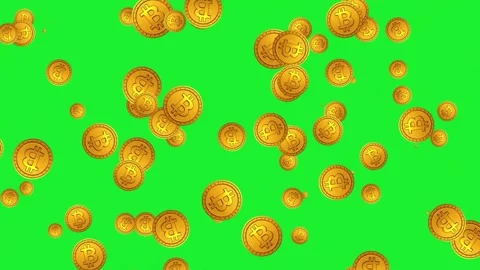 Moving golden bitcoins motion graphics with green screen background Stock Footage 332125903