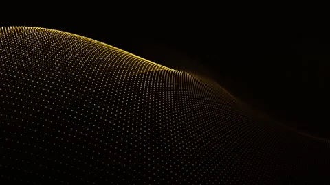Moving golden waves of digital particles on black background. 4K Video stock 345111429