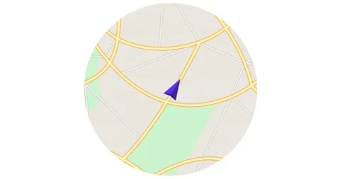 Moving GPS navigator. tracking blue marker Arrow moving forward on city streets Stock Footage 153515230
