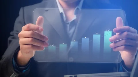 A moving graph with dot values on the transparent screen of a demonstration Stock Footage 270699712
