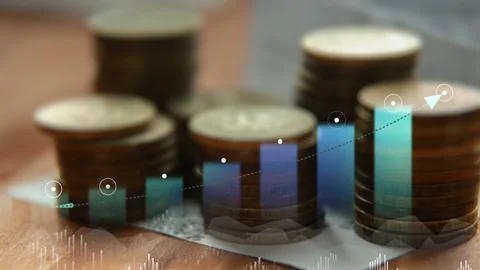 Moving graphs with equalizers and digital indicators against the background of Stock Footage 270473645
