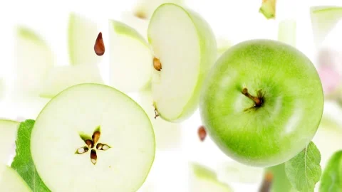 Moving Green Apple Slice and Leaf Stock Footage 208837479