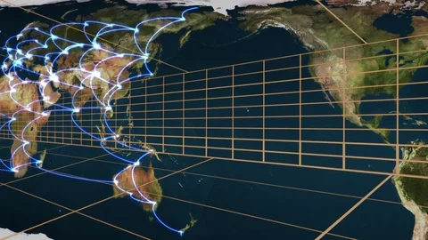 Moving grid lines and global network Stock Footage 117431171