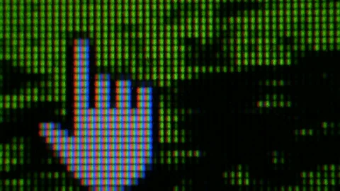 Moving Hand Cursor Computer Pointer. Pixels LCD monitor. Real Macro Video. Mo Stock Footage 117270282