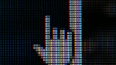 Moving Hand Cursor Computer Pointer. Pixels LCD monitor. Real Macro Video. Mo Stock Footage 117270320