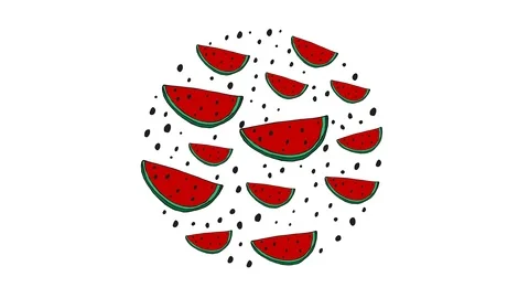 Moving hand draw watermelon in circle. White background Stock Footage 116394224