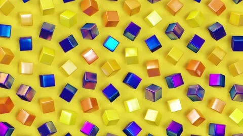 Moving holographic cubes on yellow background, trendy minimal 3d animation Stock Footage 157675882