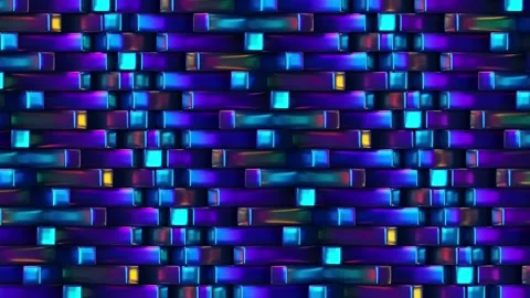 Moving holographic violet cubes on blue background, trendy minimal 3d animation Stock Footage 157675845