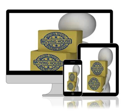 Moving house boxes display new property and relocation Illustrazione stock