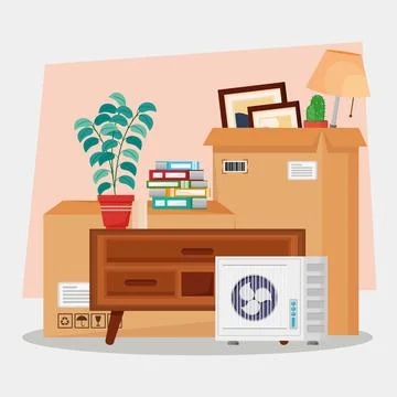 Moving house in boxes Illustrazione stock