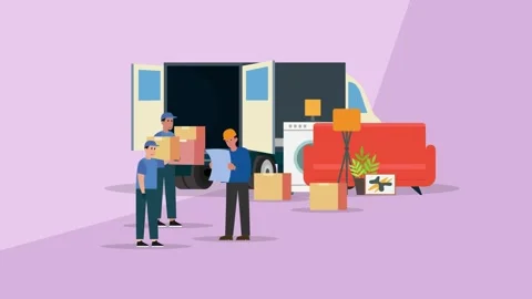Moving House. Man with cardboard boxes and truck Video stock 241804652
