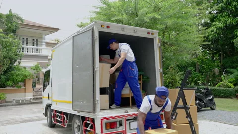 Moving house worker dropped the box and he was arguing. Stock Footage 214448639