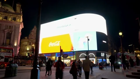 Moving Hyperlapse of Piccadilly Circus at Night 4K in London, UK Stock Footage 111368806