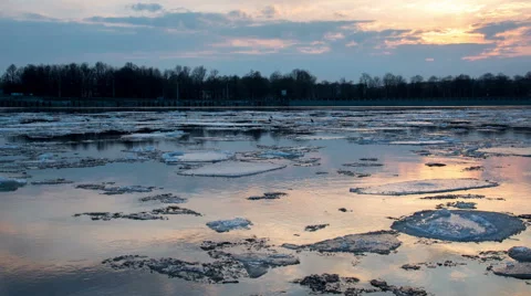 Moving ice floes at sunset time lapse Stock-Footage 61767292
