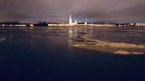 The moving ice on the Neva River - Timelapse Stock Footage 121015137