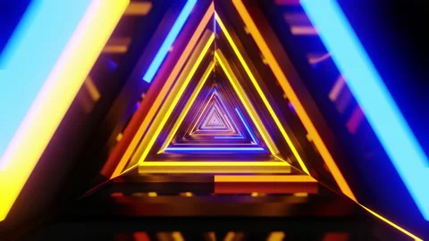 Moving in infinity 3d triangle tunnel loop. Electronic music futuristic 4K Stock Footage 130489744