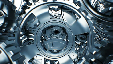 Moving Inside Abstract Engine with Rotating Steel Gears Seamless. Beautiful 動画素材 101293714