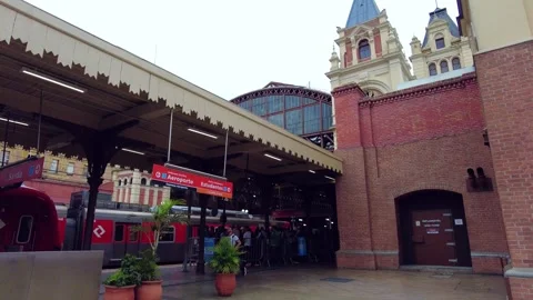 Moving inside the Luz Station, trains and passengers Stock Footage 266772280