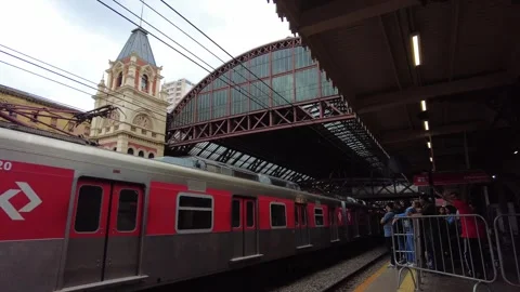 Moving inside the Luz Station, trains and passengers Stock Footage 314363912