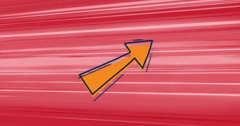 Moving large orange arrow with dark border pointing upper right on abstract Illustrazione stock