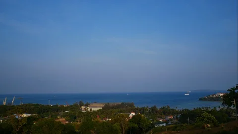 Moving leaves tree, soft wave sea water breaking, sailing boat in middle of o Stock Footage 127807670