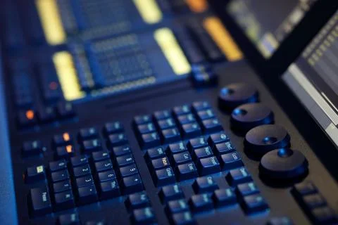 Moving light controller with LCD screens Stock Photos