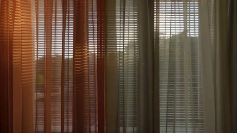 Moving lights and shadows on transparent curtains, morning Stock Footage 158007624
