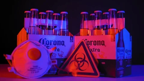 Moving Lights Sixpack Corona Biohazard Face Mask Stock Footage 126403773