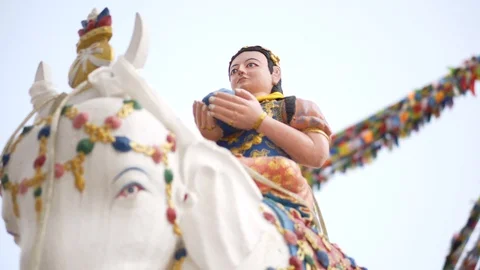 Moving low angle shot of elephant statue at a temple in Nepal Stock Footage 91135916