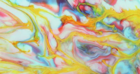 Moving marble texture background. Fluid art of flowing red, blue and yellow Stock Footage 266842967