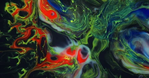 Moving marble texture background. Fluid art of flowing red, blue, green and 库存影片 332874087