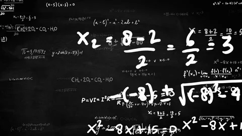 Moving mathematical physic formula on blackboard. Math problems coming forward. Stock Footage 336396120
