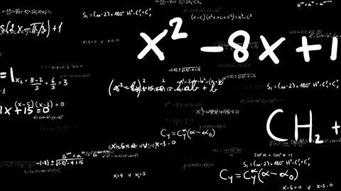 Moving mathematical physic formula on blackboard. Math problems coming forward. Stock Footage 336573911