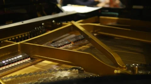 Moving mechanical hammers inside the piano. The mechanism of the piano. Dolly pa Stock Footage 49317267