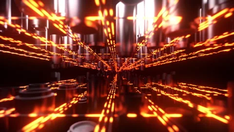 Moving metal flasks through neon lines Stock Footage 244436559