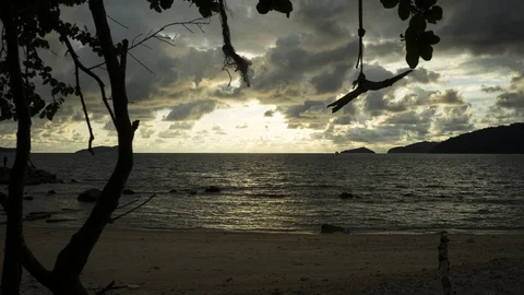 The moving monsoon clouds on the beach before rain during sunset. Stock Footage 91867824