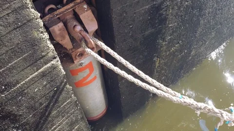 Moving Mooring hook During Sluicing at The Sluices Of The Moscow River Stock Footage 155613904